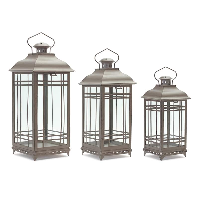 Set of 3 Antique Mission Style Pillar Candle Lanterns 20"
