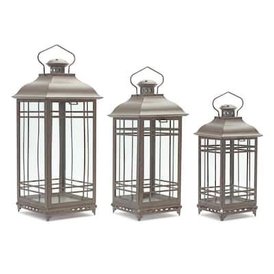 Set of 3 Antique Mission Style Pillar Candle Lanterns 20"