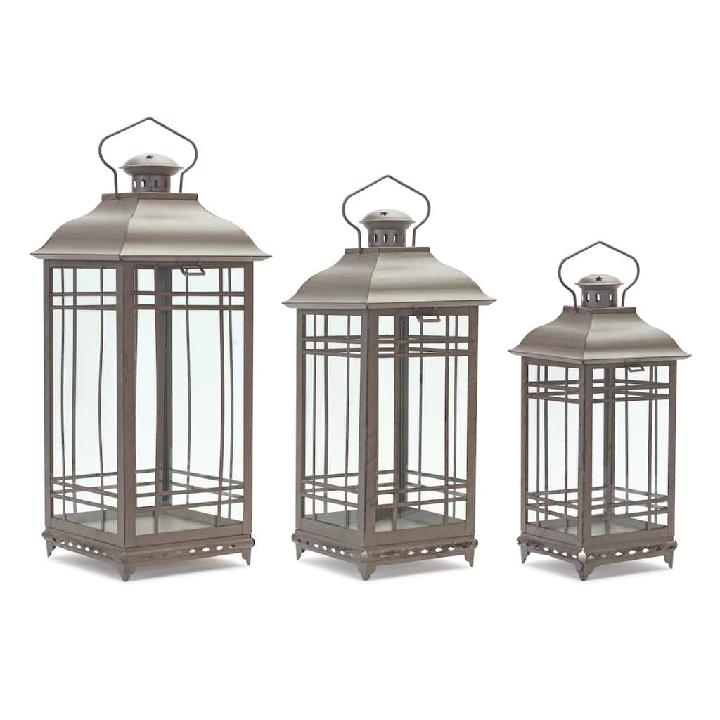 Set of 3 Antique Mission Style Pillar Candle Lanterns 20"