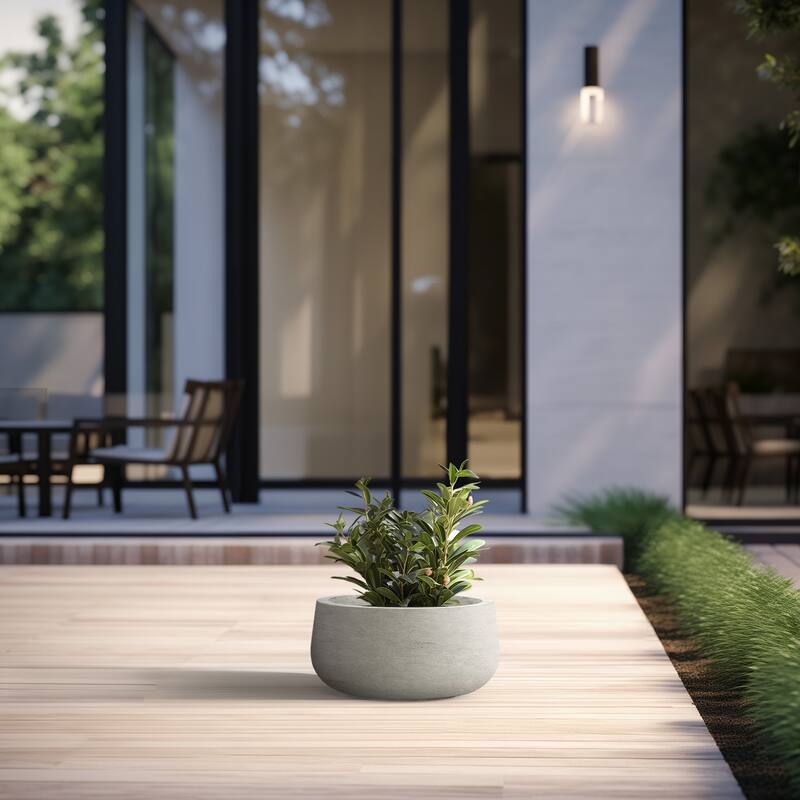 Tall Concrete Round Plant Pots / Large Indoor and Outdoor flower Planters - 15 Inch x 8 Inch - Light Gray