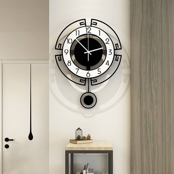 Black Pendulum Wall Clock Large Quartz Mute Hanging Traditional 13.77