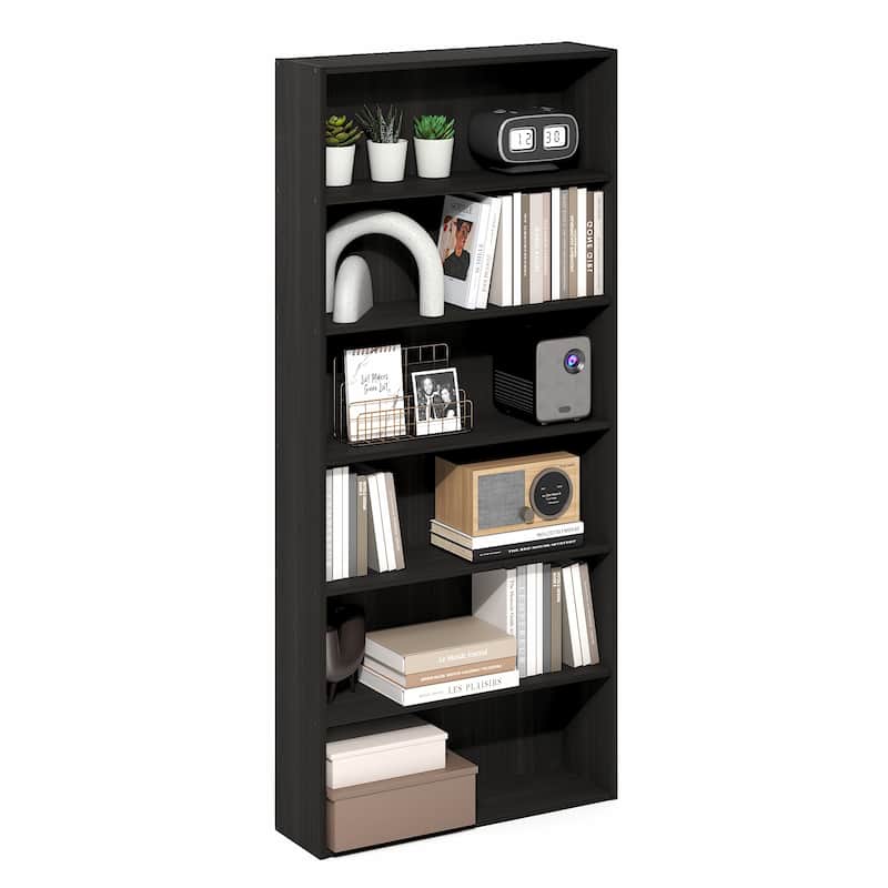 Furinno Basic 6-Tier Open Shelf Bookcase, Bookshelf, Storage Organizer, 7 x 24 x 53 - Espresso