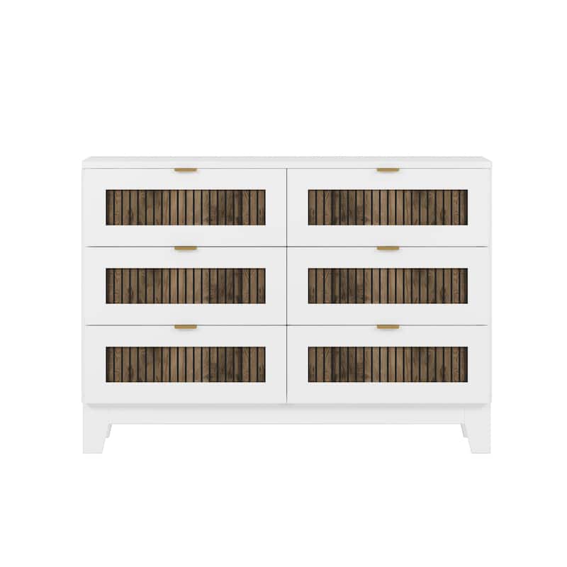 Rustic Farmhouse Style Wooden Dresser with 6 Drawers and Metal Handles