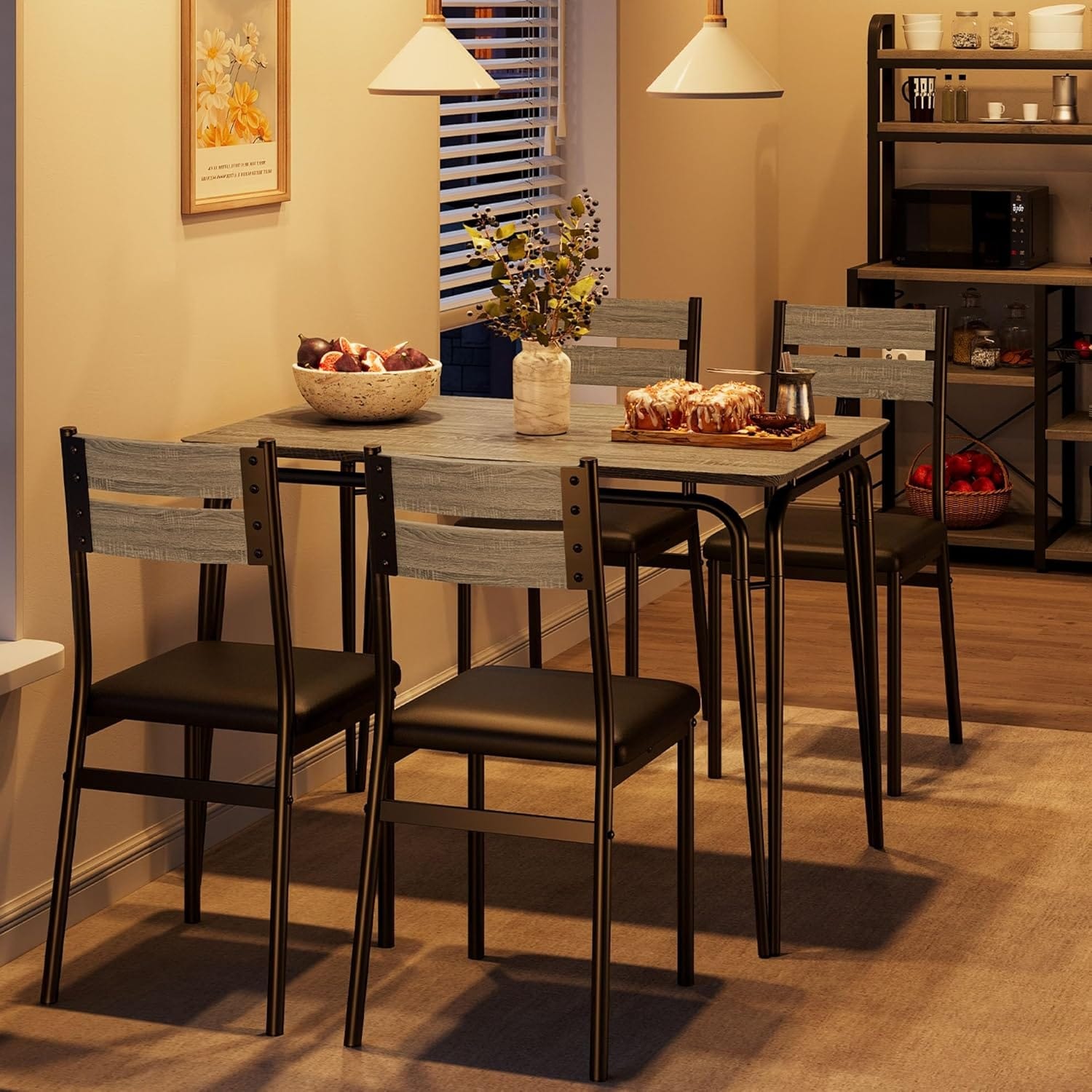 Dining Table for 4, Small Table and Chairs Set of 5, Dinette Set for 4, 5 Piece Kitchen & Dining Room Sets - 43.3x27.5x30in