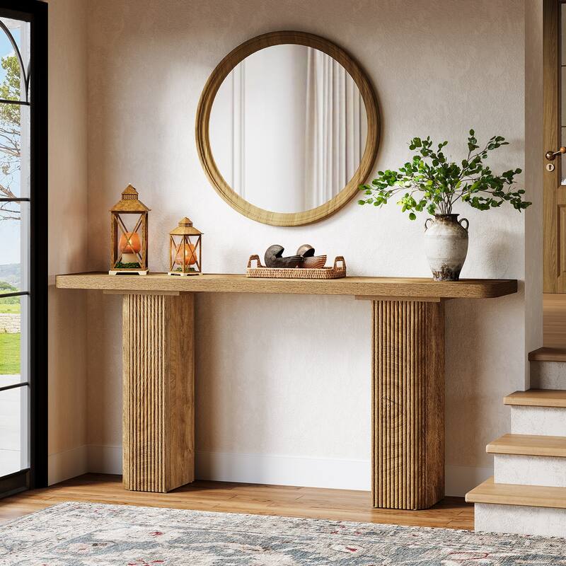 63-Inch Long Entryway Table, Farmhouse Console Table Behind Couch