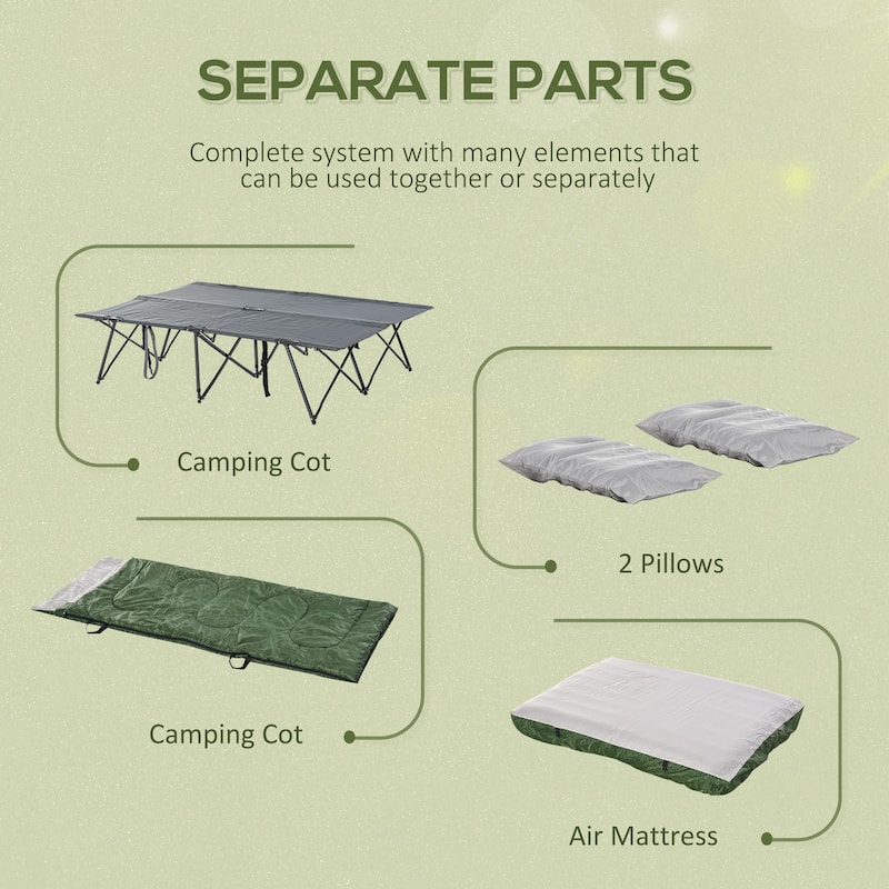 2-Person Folding Camping Cot Portable Outdoor Bed Set with Sleeping Bag,Air Mattress,Comfort Pillows and Carry Bag
