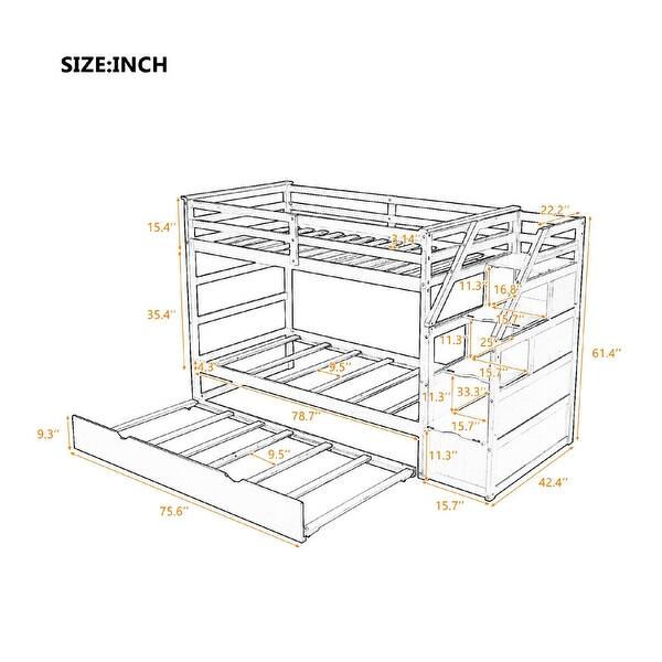 Twin-Over-Twin Bunk Bed with Twin Size Trundle and 3 Storage Stairs,Multifunctional Kids Bunk Bed,Espresso