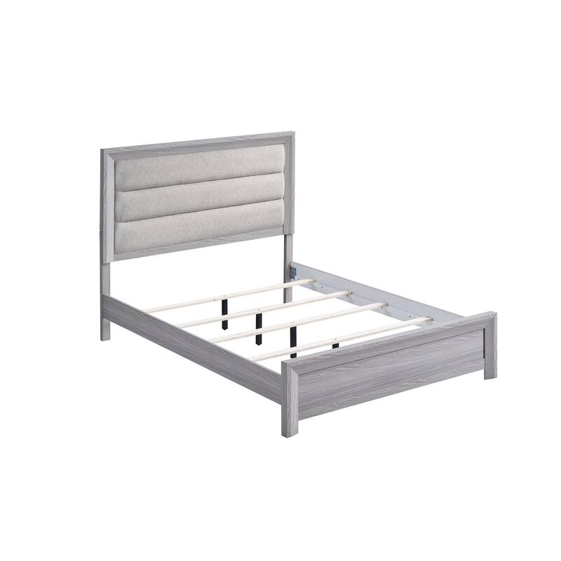 Laide Queen Bed with Channel Tufted Upholstered Headboard, Driftwood Gray