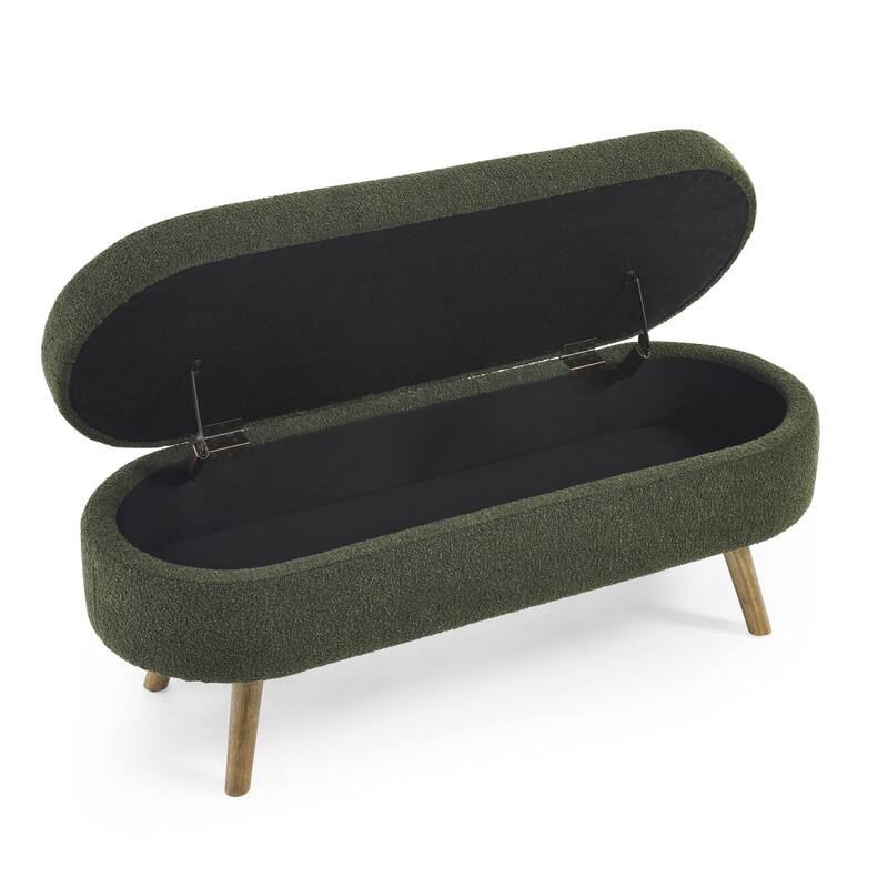 Ottoman Oval Storage Bench,Rubber Wood Legs
