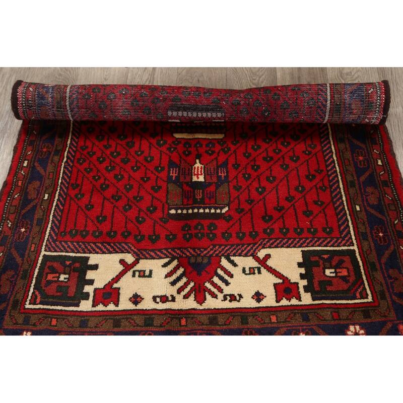 Geometric Tribal Hamedan Persian Area Rug Wool Handmade Foyer Carpet - 3'2" x 4'10"