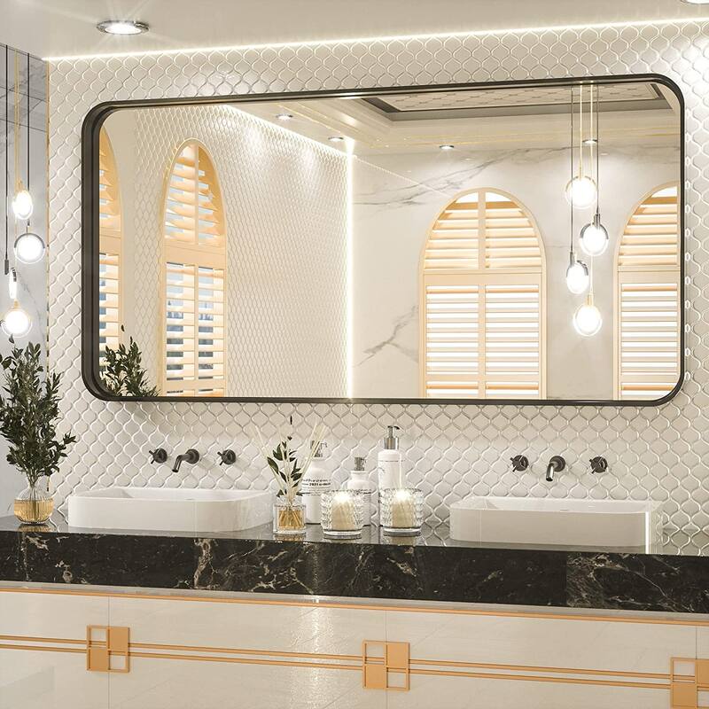 TETOTE Modern Metal Frame Wall Mounted Bathroom Vanity Mirror - 60x30 - Black