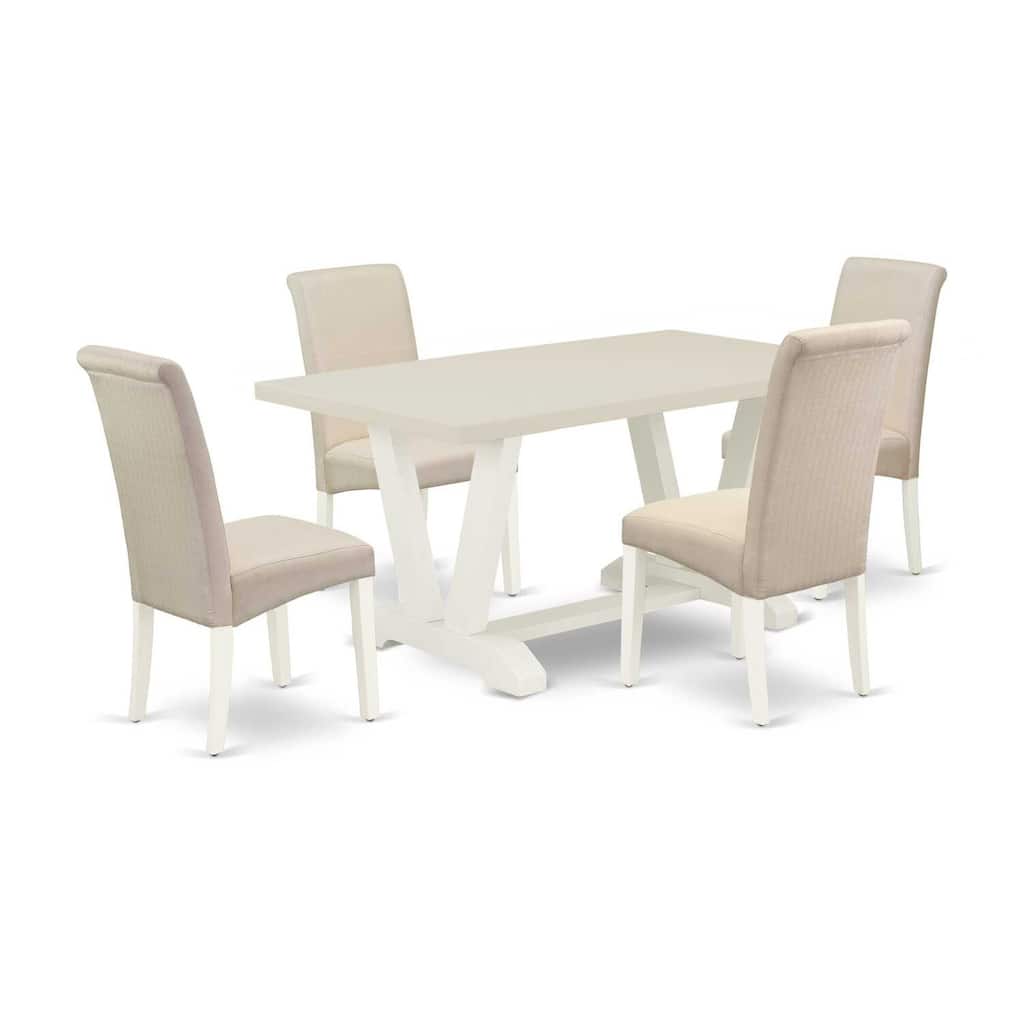 HomeStock 5-Piece Rectangle Natural Oak Finish Solid Wood Top Dining Table with 4 Upholstered Chairs with Lattice Back