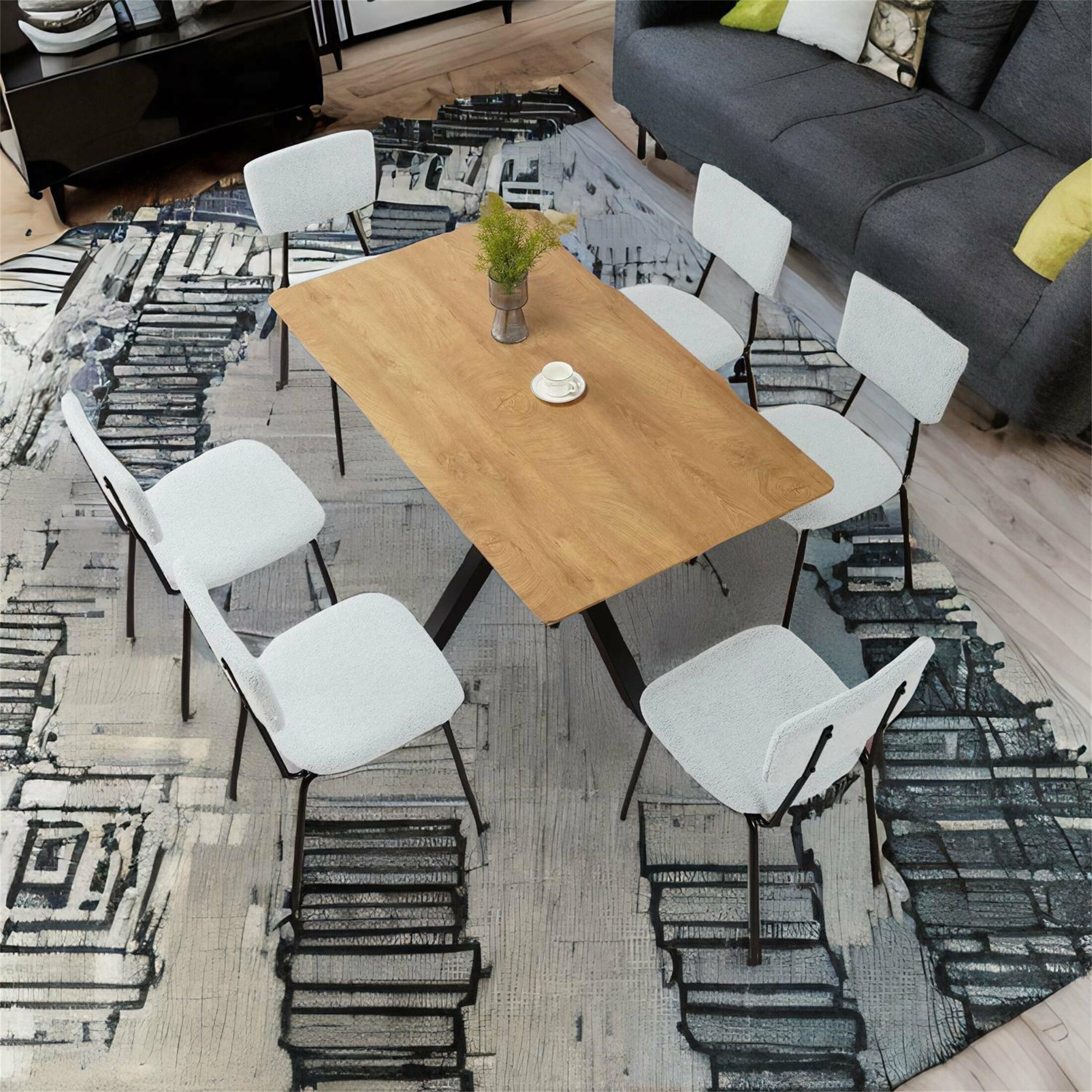 Modern Faux Plush Comfortable Dining Room Chairs Set of 6