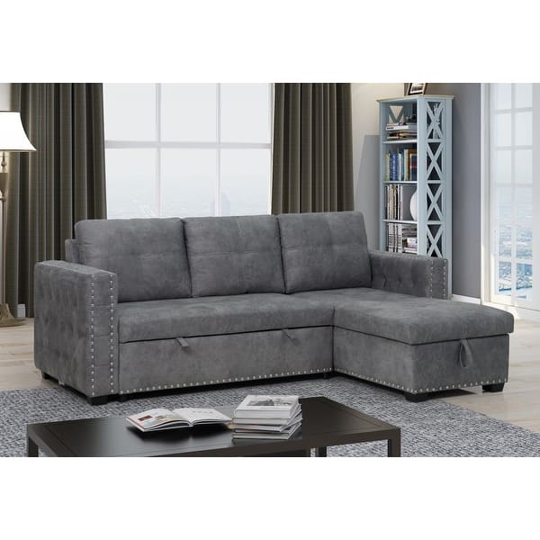 Shop Black Friday Deals On Harper Bright Designs 91 Inch Reversible Sleeper Sectional Sofa With Storage Chaise And Pull Out Bed Nailhead Overstock 31857520