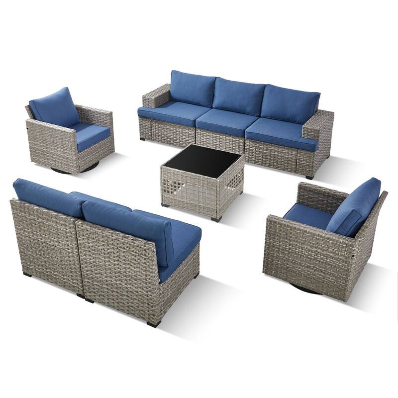 Pocassy Wicker Rattan Outdoor Sectional Sofa Patio Conversation Set