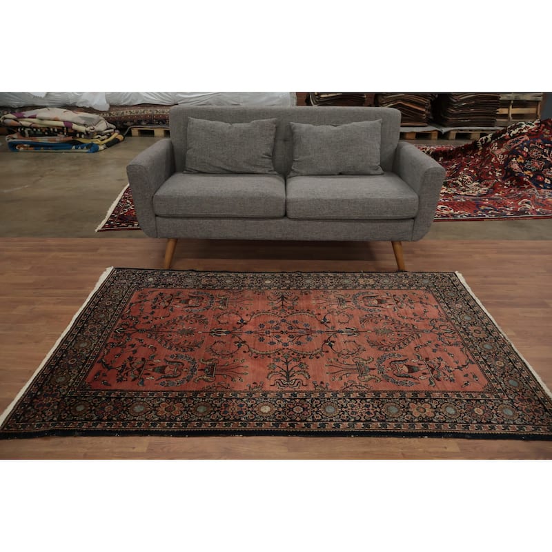 Hand Knotted Oriental 100% Wool Carpet Traditional Floral Oranges & Rust Sarouk Area Rug - 6' 5'' X 4' 1''