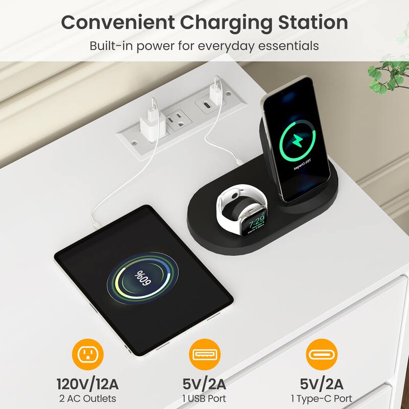 47" Wide 6 Drawer Dresser for Bedroom with Charging Station