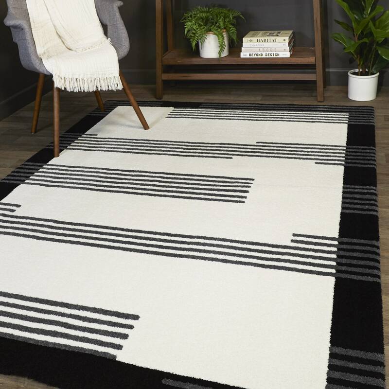 Orion Contemporary Stripes Area Rug - 5'3" x 7' - White