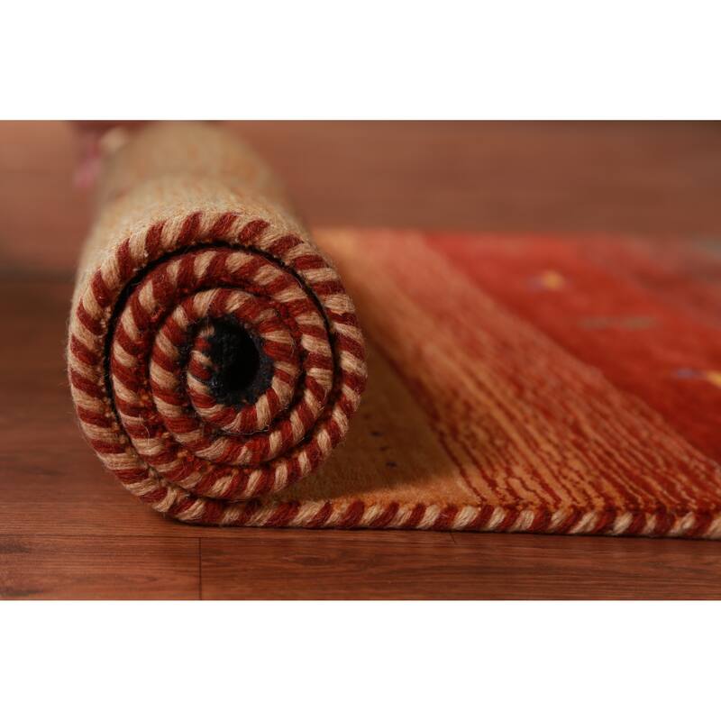 Hand Knotted Oriental 100% Wool Carpet Tribal Animal Pictorial Oranges & Rust Gabbeh Area Rug - 4' 10'' X 3' 0''