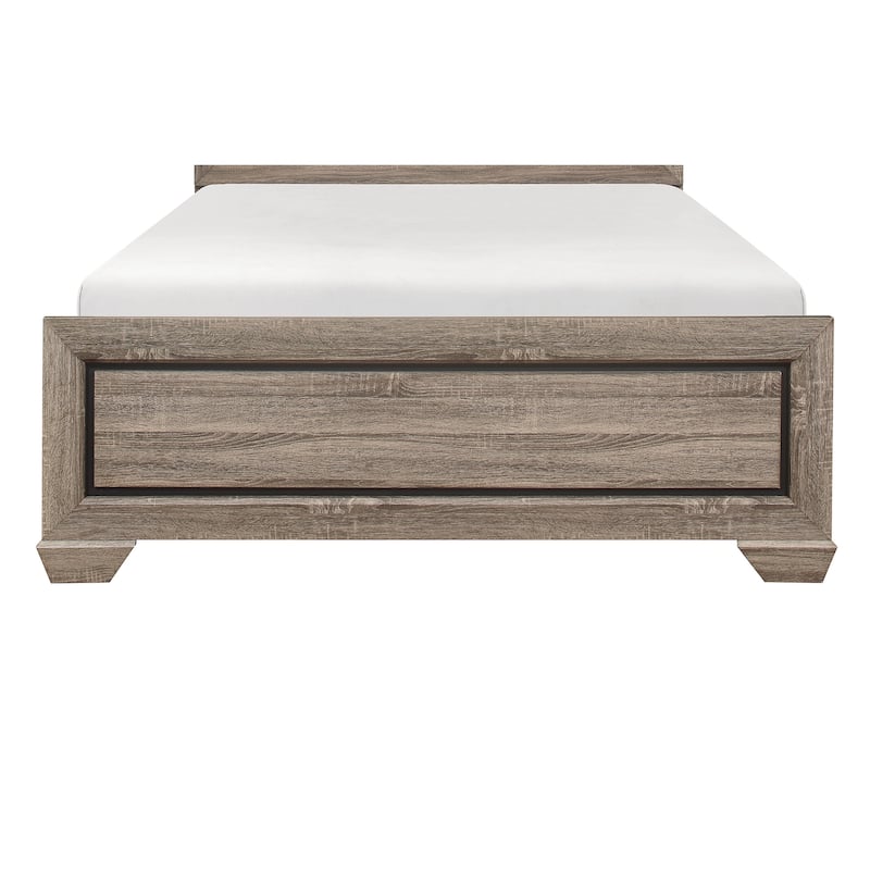 Queen Size Bed with Natural Finish, Dark Under-Paneling, and Contemporary Design