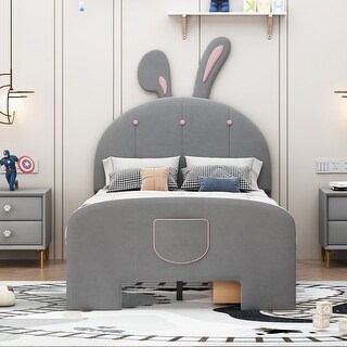Twin Size Rabbit-Shaped Platform Bed with Drawers and Storage Pocket