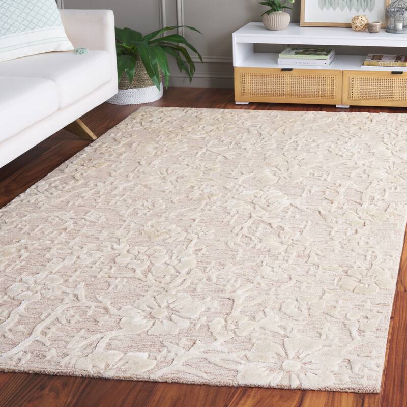 SAFAVIEH Handmade Glamour Zaruhi Modern & Contemporary Viscose Rug - 6' Square - Beige/Ivory