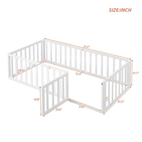 dimension image slide 1 of 2, Wood Floor Bed Frame with Fence and Door, Suitable for Young Children