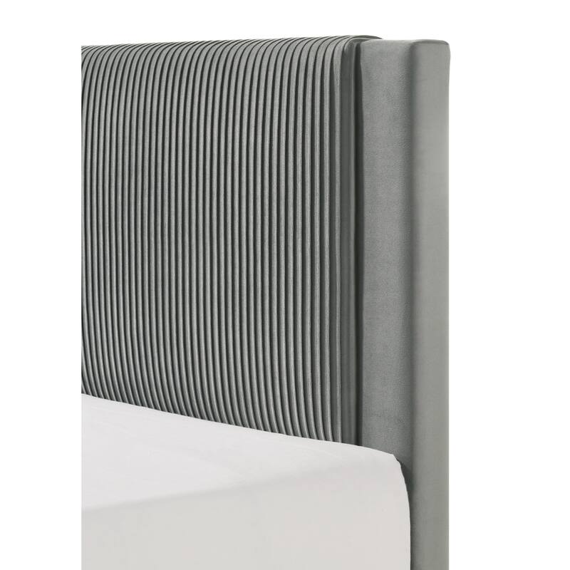 Contemporary Plush Upholstered Full Bed with Ribbed Headboard, Low-profile Frame, Light Gray