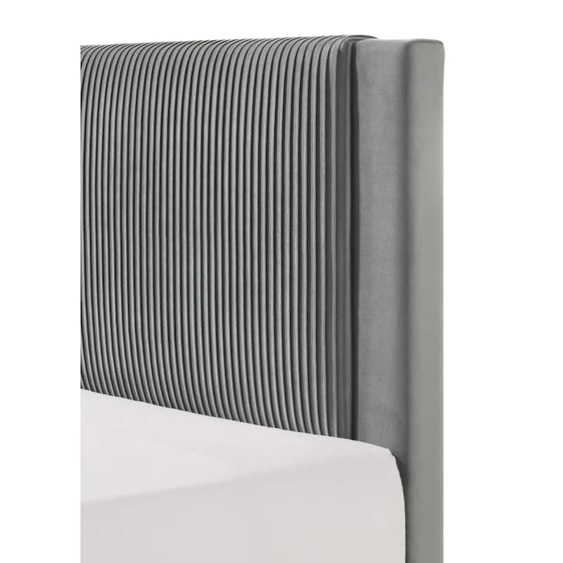 Contemporary Plush Upholstered Twin Bed with Ribbed Headboard, Low-profile Frame, Light Gray