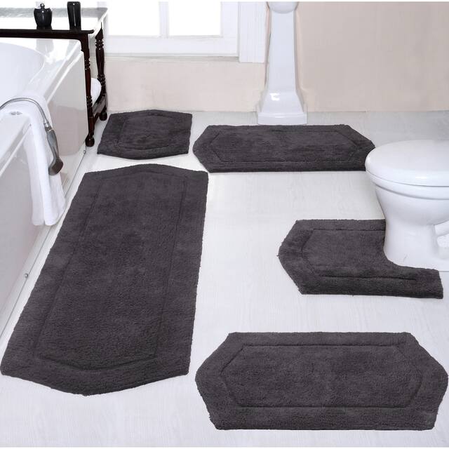 Home Weavers Waterford Collection 5 Piece Genuine Cotton Bath Rugs Set - Grey