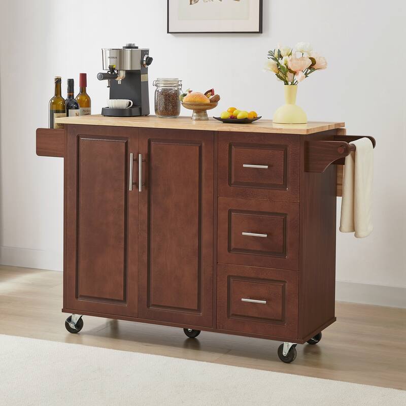Kitchen Island with Drop Leaf Countertop, Rolling Kitchen Island Cart