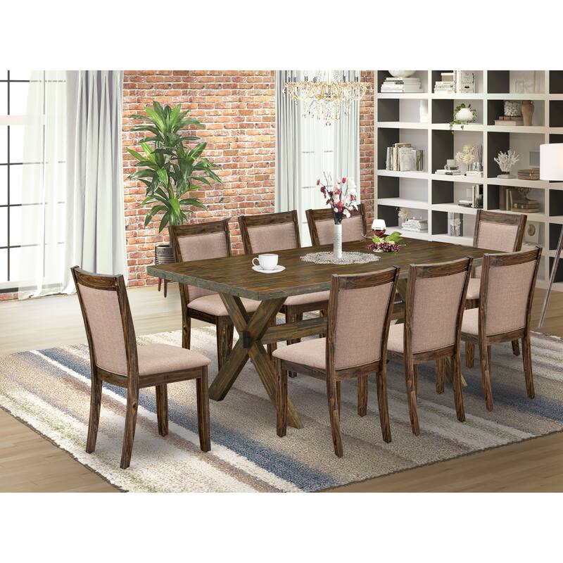 East West Furniture Dining Set- a Dining Table and Dark Khaki Linen Fabric Parson Chairs, Distressed Jacobean(Pieces Options)