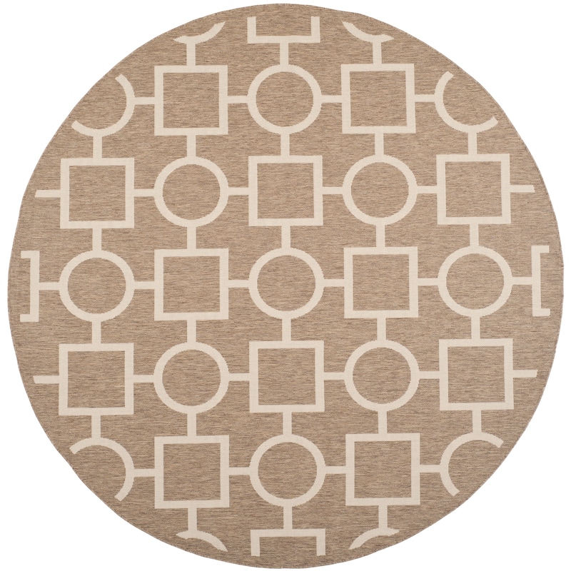 SAFAVIEH Courtyard Lilya Indoor/ Outdoor Waterproof Patio Backyard Rug - 7'10" Round - Brown/Bone