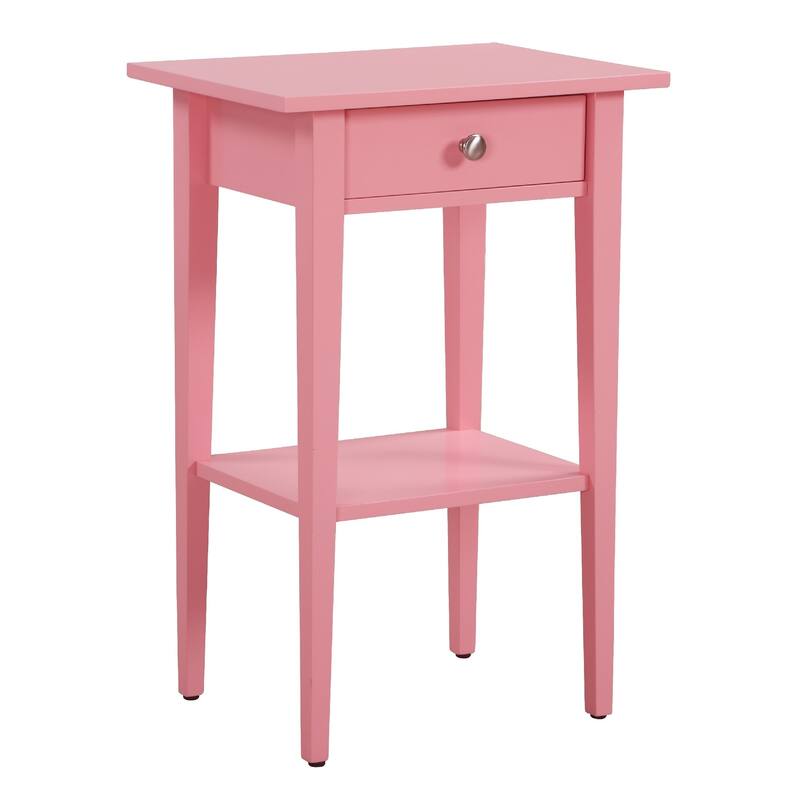 1-Drawer Wooden Nightstand with Open Shelf - 28" - Pink
