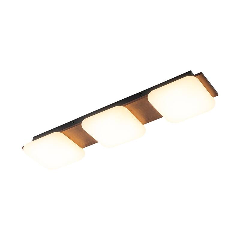 Modern Faux Walnut Wood Grain 3-Light Dimmable LED Flush Mount - 30.7 in