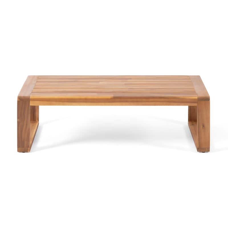 2-Piece Outdoor Acacia Wood Loveseat Sofa Chair Set with Coffee Table