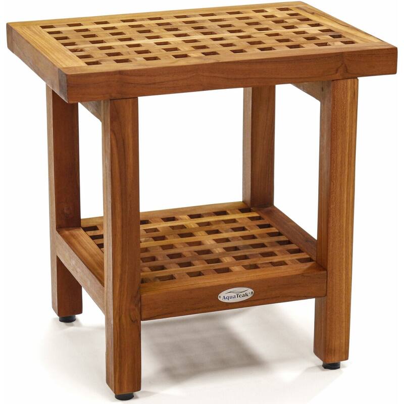 The Original Grate Teak Shower Bench - 18" Wide with Shelf - Teak Oil