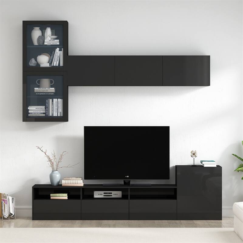 High Gloss TV Stand w/Ample Storage Space,MediaConsole，Versatile - Black