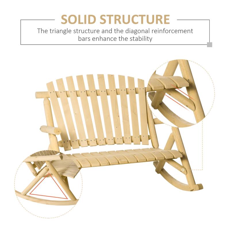Outsunny 2-Person Wooden Rocking Chair Adirondack Rocker Bench with Rustic Style, Slatted Design