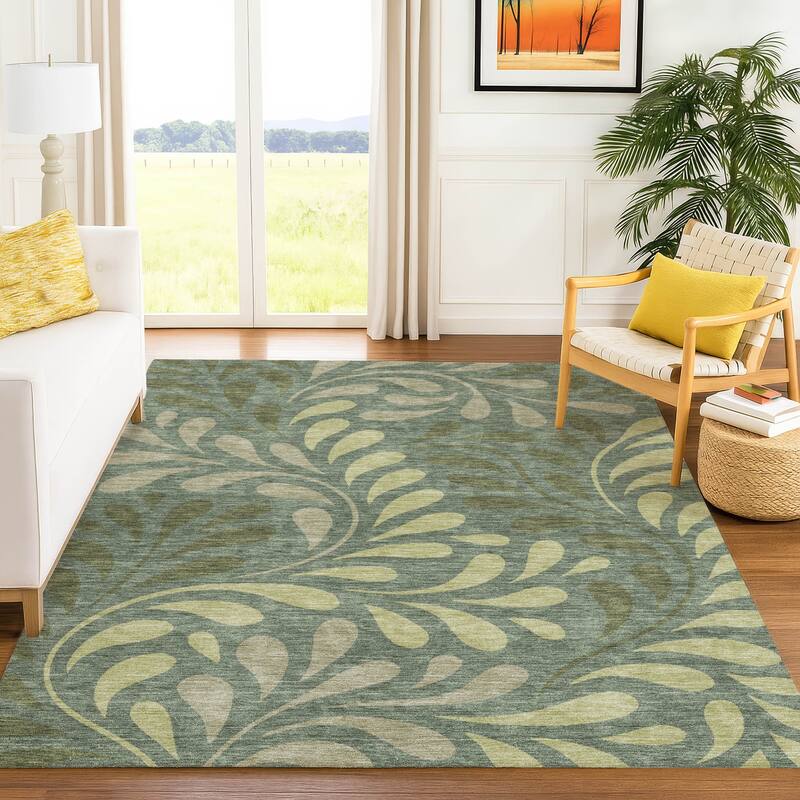 Machine Washable Indoor/ Outdoor Floral Arabesque Chantille Rug