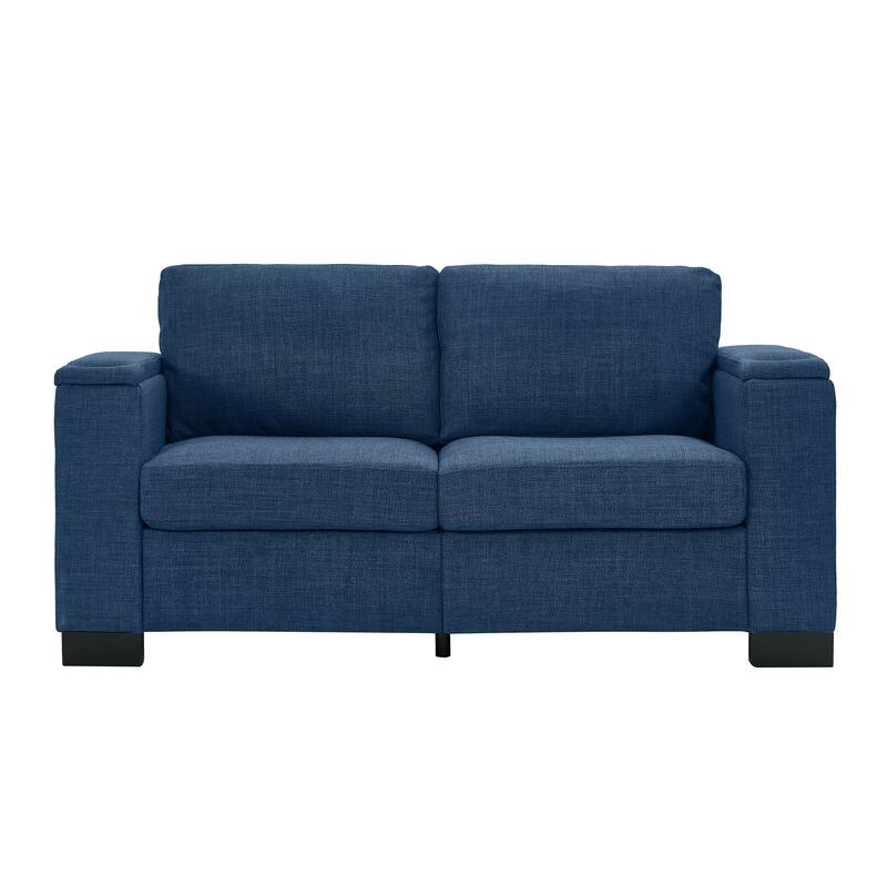 67.7" Modern Style Loveseat Fabric Couch,Square Arm Sofa With Cup Holder,Storage Sofa,Upholstered Polyester