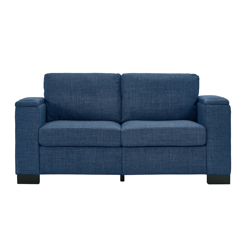 Roomfitters 67.7" Modern Loveseat with Square Armrests, Upholstered Fabric Couch with Cup Holder and Storage for Living Room