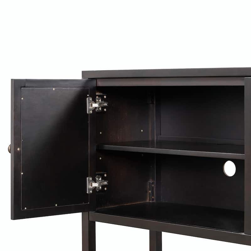 Elegant Retro Console Table with Mirrored Doors, Spacious Shelves and Durable Acacia Wood Legs