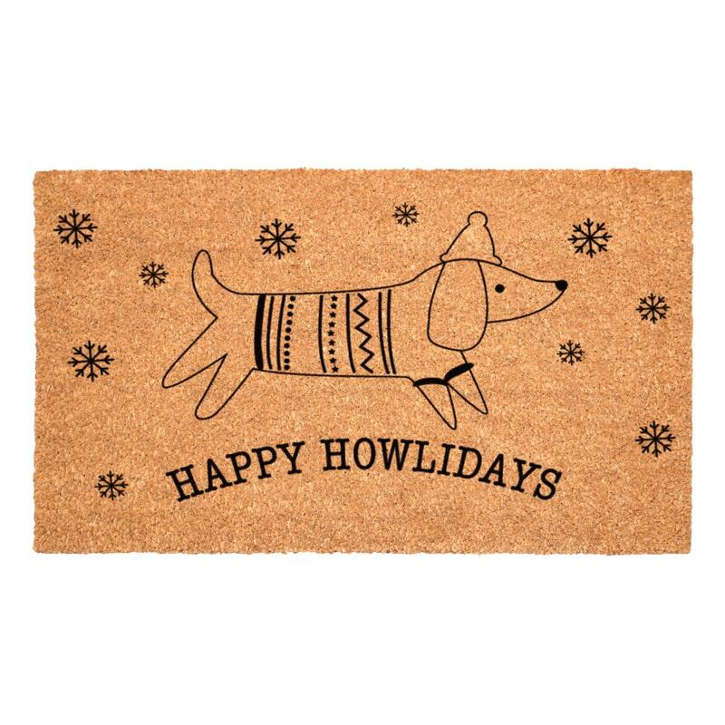 HomeRoots 17" X 29" Brown And Black Christmas Dog Outdoor Coir Door Mat - 17.00' X '29.00