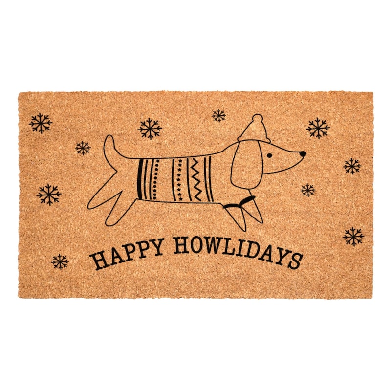 HomeRoots 24" X 36" Brown And Black Christmas Dog Outdoor Coir Door Mat - 24.00' X '36.00