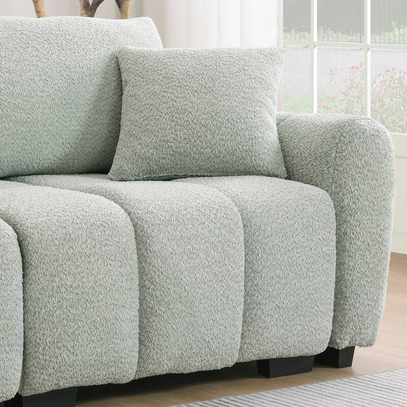 110" Modular Sectional Sofa, L Shape, Boucle, Light Green