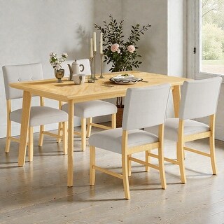 5-Piece Rustic Farmhouse Dining Set, Solid Wood Rectangular Table with ...