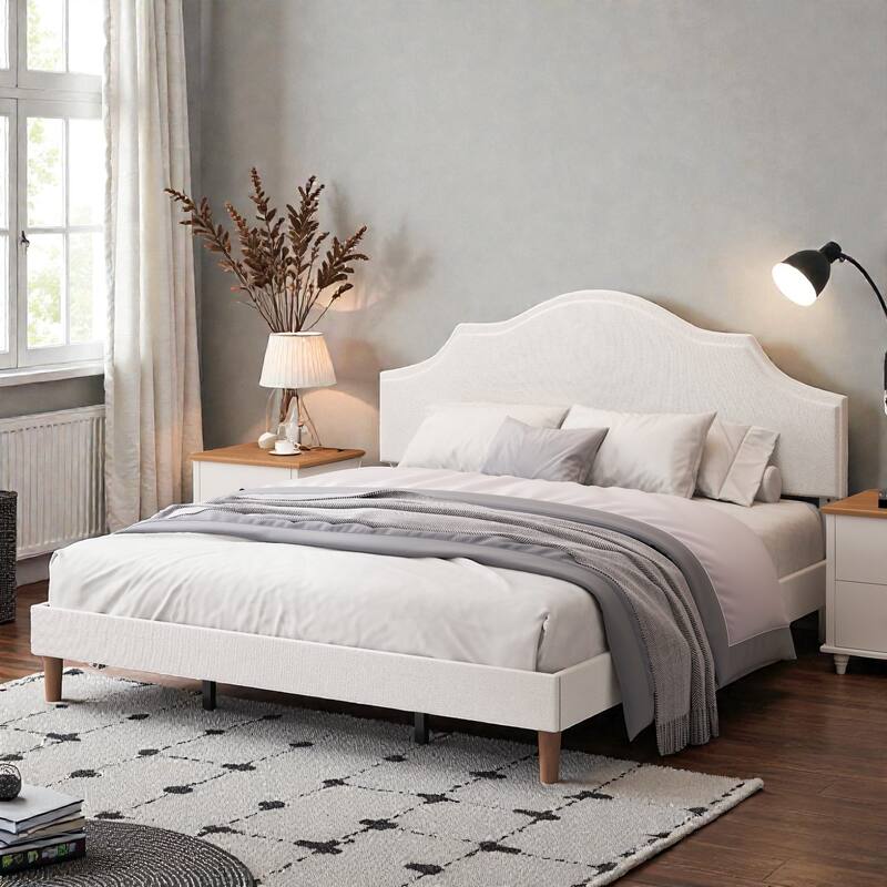 Upholstered Platform Bed Frame with Adjustable Headboard, Linen Fabric Padded, No Box Spring Needed