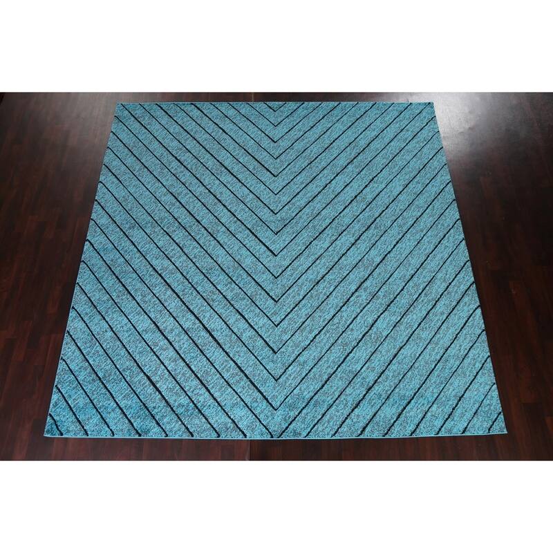 Turquoise Blue Chevron Style Transitional Turkish Rug Oriental Carpet