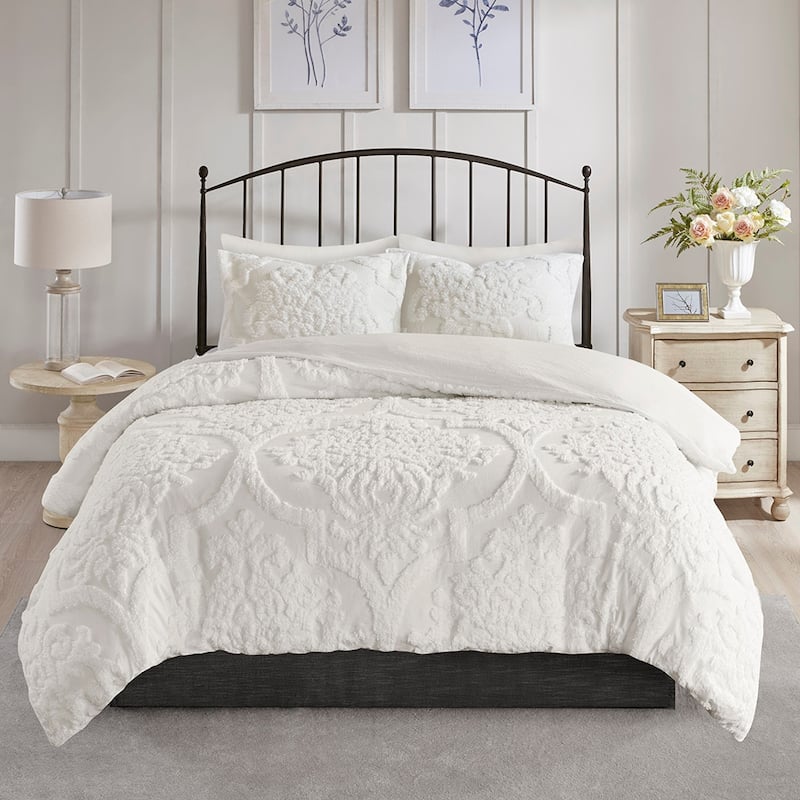 Madison Park Aeriela Tufted Cotton Chenille Damask Duvet Cover Set
